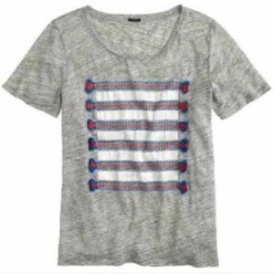 J. Crew Embroidered Tassel Striped Tee size S